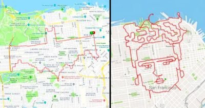Man decides to draw artwork with a tracking route in San Francisco.